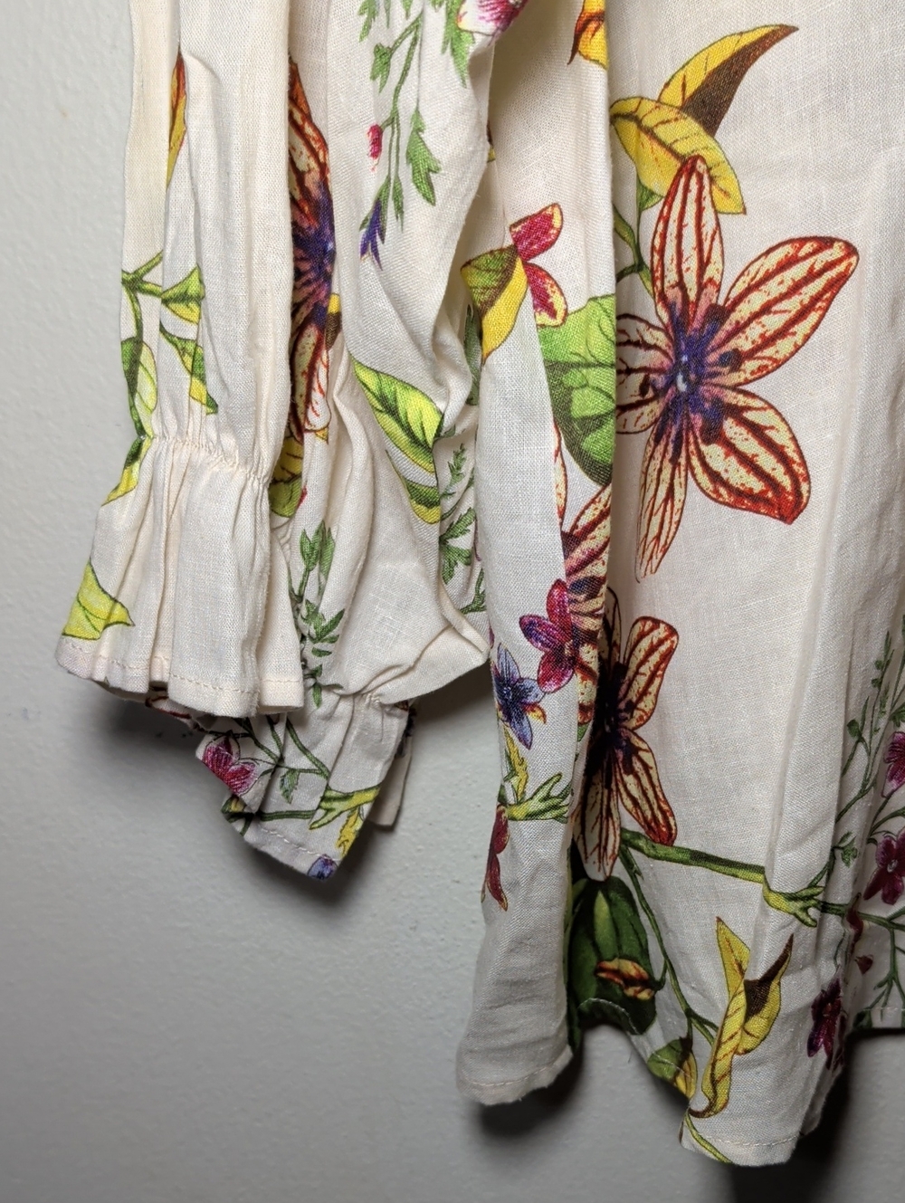 Christian Siriano Floral Linen Blend Blouse Button Front Ruffle Women's Size S - Picture 4 of 6